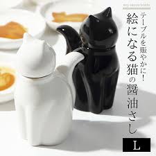 醤油差し おしゃれ しょう油差し しょうゆさし 醤油さし 猫 グッズ ねこ ネコ キャット ホワイト ブラック 白 黒 かわいい ネコ醤油差し L |  ココチのくらし雑貨店