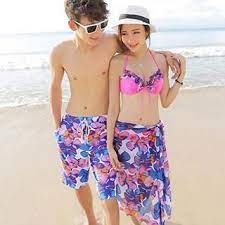 Little Dolphin Couple Set Women Flower Print Bikini Cover Up Set Men Swim Shorts Yesstyle Bikini Cover Up Print Bikini Men Swim Shorts