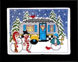 This counted cross stitch pattern of an american homestead in winter was created from an antique print by currier and ives. Bobbie G Designs Cross Stitch Winter Camper Cross Stitch