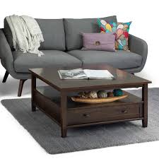 Quantity + add to list. Warm Shaker Solid Wood 36 Inch Wide Square Rustic Coffee Table In Tobacco Brown Simpli Home Axwsh012 Tb