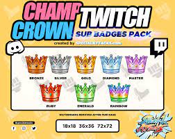 Twitch Discord Sub Badge Pack Champion Crown Etsy In 2021 Twitch Badge How To Draw Hands