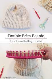 Learn To Loom Knit Double Brim Beanie Tutorial Em S Fiber Arts Loom Knitting Tutorial Loom Knitting Stitches Loom Knitting Patterns Hat