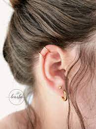 double ear clips ear cuffs in silver or gold stainless steel cartilage double earring helix cartilage hoop earrings piercing earcuff ear cuff cartilage earrings hoop double earrings
