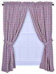 Ellis Curtain Bristol Collection Two Tone Plaid 68 By 63 Inch Tailored Panel Pair Curtains With Tiebacks Red Hu Curtains Rod Pocket Panel Curtain Tie Backs