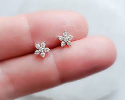 Sparkle Flower Studs Cz Flower Earrings Delicate Clear Etsy Small Diamond Stud Earrings Flower Earrings Studs Delicate Earrings