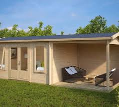 Holz Gartenhaus Mit Terrasse Eva D 12m 44mm 3x7 Hansagarten24 Gartenhaus Mit Terrasse Gartenhaus Gartenhaus Kaufen