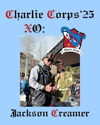 Continuing the Charlie Corps Spring 2025 Top 3 Introductions: We have our  XO C/1LT Creamer 🩸 Hometown: Topsail, North Carolina Major: Neuroscience  Rotc: Navy Branch: Naval flight Officer Fun fact: He holds
