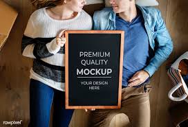 Download Premium Psd Of Couple Moving In To A New House With A Blackboard Frame Mockups Business Cards Layout Black Photo Frames