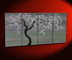 Black and white tree painting. Black And White Tree Painting Spring Plum Blossom Art Soft Earthy Neutrals Original Modern Abstract Asian Style Art 60x30 Ships Quickly Art By Nathalie Van