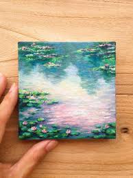 Water Lilies Original Acrylic Painting Small Canvas Impressionist Painting Nature Garden Flower Lily Pond Landscape Miniature Collection Small Canvas Paintings Impressionist Paintings Aesthetic Painting