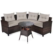 Over 20 years of experience to give you great deals on quality home products and more. Happygrill 4pcs Outdoor Patio Furniture Set Wicker Sectional Sofa L Shape W Round Tempered Glass Top Table Cushions Modern Conversation Set Curved Sofa Set For Garden Poolside Balcony Wicker Guide