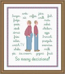 Stitch our free patterns or design your own with graph paper, alphabets, borders. So Many Decisions Men Cross Stitch Pattern By Susan Saltzgiver Crosstitch Com