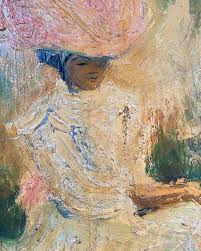 I picked up this pretty lady large painting by mid century California  artist Etta Benjamin Cien (1924 to 2009) at an estate sale and kind of fell  in love with it. I