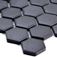 Black hexagon ceramic mosaic tiles kitchen backsplash wall bathroom wall and floor tiles matt and glossy both available. Ceramic Mosaic Tiles Hexagon Zeinal Unglazed Black R10b