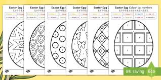 Free printable easter coloring pages includes all your favorite easter images such as easter bunnies, eggs, chickens, animals, flowers and more. Easter Egg Coloring By Numbers Worksheets English Mandarin Chinese Easter