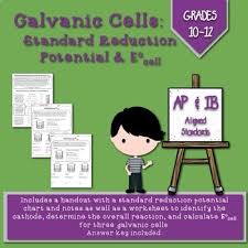 galvanic cells standard reduction potential ecell handout and worksheet