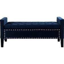 Chic Iconic Sb13 14ny N1 Lance Storage Bench In Tufted Navy Velvet W Nailhead Trim