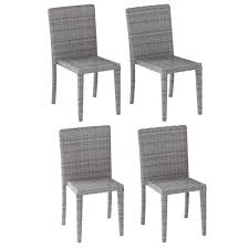 An outdoor living room can be every bit as inviting as an indoor space when you select the right outdoor sofas, chairs and accent tables. Corliving Blended Grey Rattan Wicker Dining Chairs Set Of 4 The Home Depot Canada
