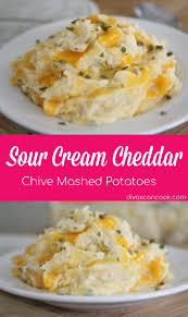 Sour Cream Cheddar Chive Mashed Potatoes Loaded With Smokey Cheesy Flavors Sour Cream Potatoes Chive Mashed Potatoes Recipe Mashed Potato Recipes