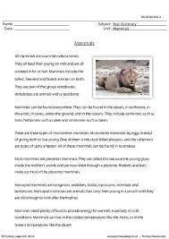 literacy reading comprehension mammals worksheet primaryleap co uk