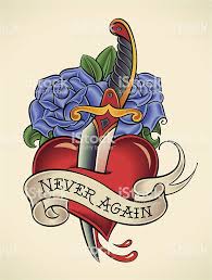 Old School Styled Tattoo Of A Dagger Through Heart With Blue Roses On Tatouage Plume Tatouage Old School Homme Dessin Coeur