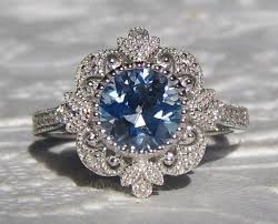 Blue Sapphire Engagement Ring Vintage Inspired White Gold Diamond Fil Vintage Engagement Rings Sapphire Sapphire Engagement Ring Blue Filigree Engagement Ring