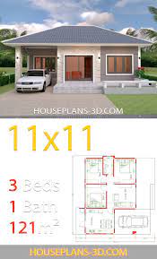 House Design 11x11 With 3 Bedrooms Hip Roof House Plans 3d Simple House Design Small House Design Plans Affordable House Plans
