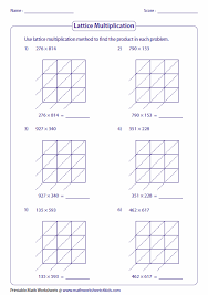 lattice multiplication worksheets and grids
