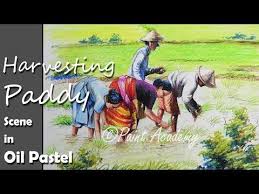 How To Paint A Village Scene Where Farmers Harvesting Paddy On Field Step By Step Oil Pastel Art Youtube Oil Pastel Art Oil Pastel Farmer Painting