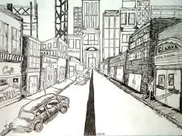 One Point Perspective City One Point Perspective Perspective Drawing Point Perspective