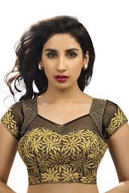 Black And Gold Blouse Black Gold Raw Silk Net Designer Blouse With V Neck Bl554 Net Blouses Netted Blouse Designs Blouse Designs