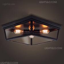 4 Lights Vintage Industrial Black Flush Mount Ceiling Light With Glass Shade