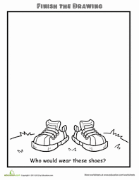 Finish The Drawing Who Would Wear These Shoes Worksheet Education Com Art Worksheets Homeschool Art Art Sub Plans