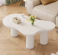 Mesa de centro irregular em formato de nuvem - 107 x 66 x 40,5 cm - Tampo  em MDF e pés em PVC - Branco