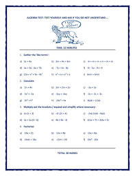30 Mark Algebra Test For Year 8 Algebra Test Algebra Like Terms