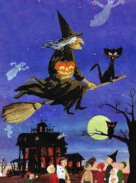 Halloween Fly Over 50 Pieces Mini Wooden Jigsaw Puzzle Halloween Digital Vintage Halloween Witch Halloween Witch