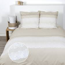 Find great deals on ebay for housse de couette blanc. Housse De Couette Et Deux Taies Coton 260 Cm Calilia Beige Et Blanche Linge De Lit Eminza