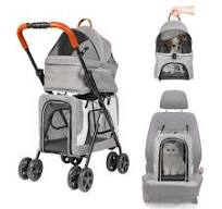 KARMAS PRODUCT Double Pet Stroller for 2 Dogs Cats Folding Portable Carrier  Cage Detachable 3 in 1 Pet Stroller Dual Entry, Gray
