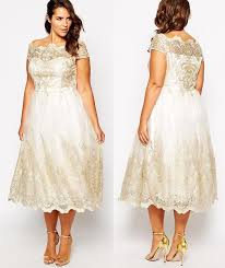 Style With Curves This Tea Length Wedding Dress From Asos Is A Lace Wedding Dress With Sleeves Wedding Dresses Plus Size Short Wedding Dress