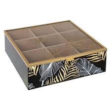 Posted on 20 décembre 201921 décembre 2019 by idcado. Boite A The 9 Compartiments Noire Decor Feuilles Blanches Et Dorees Boites Pots Pier Import