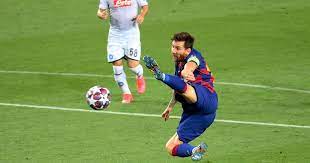 Messi had the ball in the net again soon after following a superb team move but the goal was harshly ruled out for handball by the argentine . Watch Lionel Messi Scores Stunning Solo Goal Against Napoli To Help Barcelona Reach Ucl Quarters