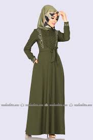 Moda Selvim Nakisli Elbise Ferace 2143ms212 Haki Moda Elbise