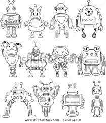 Black And White Robot Drawing Doodle Robots Vector Robots Drawing Robot Art Robot Illustration