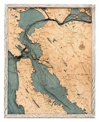 San Francisco Bay Area Wood Carved Topographic Depth Chart Map