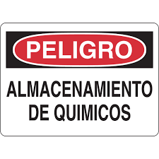 letrero de peligro de deflagración en zona de almacenamiento de químicos