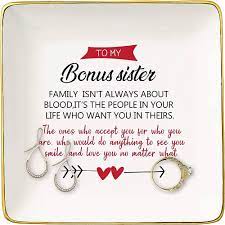 Bonus Sister Gift-Birthday Christmas Mothers Day Graduation Gift for Sister -in-Law,Step Sister,Unbiological Sister,Best Friend,BFF-Family Isn't Always  About Blood-Jewelry Holder Ring Dish Trinket Tray : Amazon.in: Jewellery