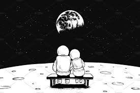 Astronaut sitting on a moon. Astronaut Girl And Boy Sits On Bench Space Drawings Astronaut Wallpaper Astronaut Drawing