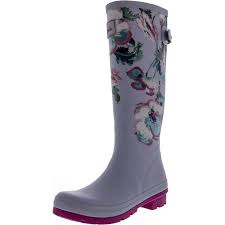 Joules Womens Welly Print Grey Poppy Knee High Rubber Rain Boot 8m