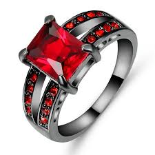 Black And Red Rings For Her New Jewelry Hot Red Sapphire Cz Wedding Ring 10kt Black Gold Filled Size 6 Band Rings Women Cz Wedding Rings Rings For Men