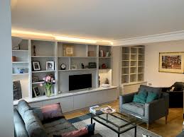 Wall To Wall Tv Media Unit With Areas For Books And Display Living Room Wall Units Shelving Units Living Room Living Room Storage